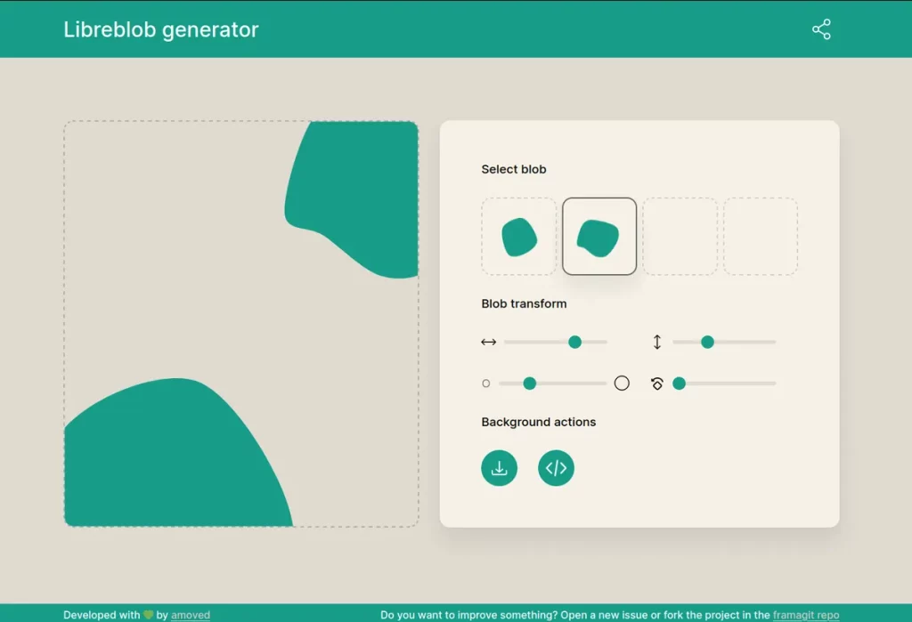 Captura de pantalla de libreblob, una interfaz para crear formas